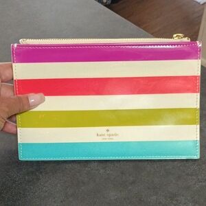 kate spade Striped Patent Leather Wristlet in Pink, Red, Green, Teal, Cream